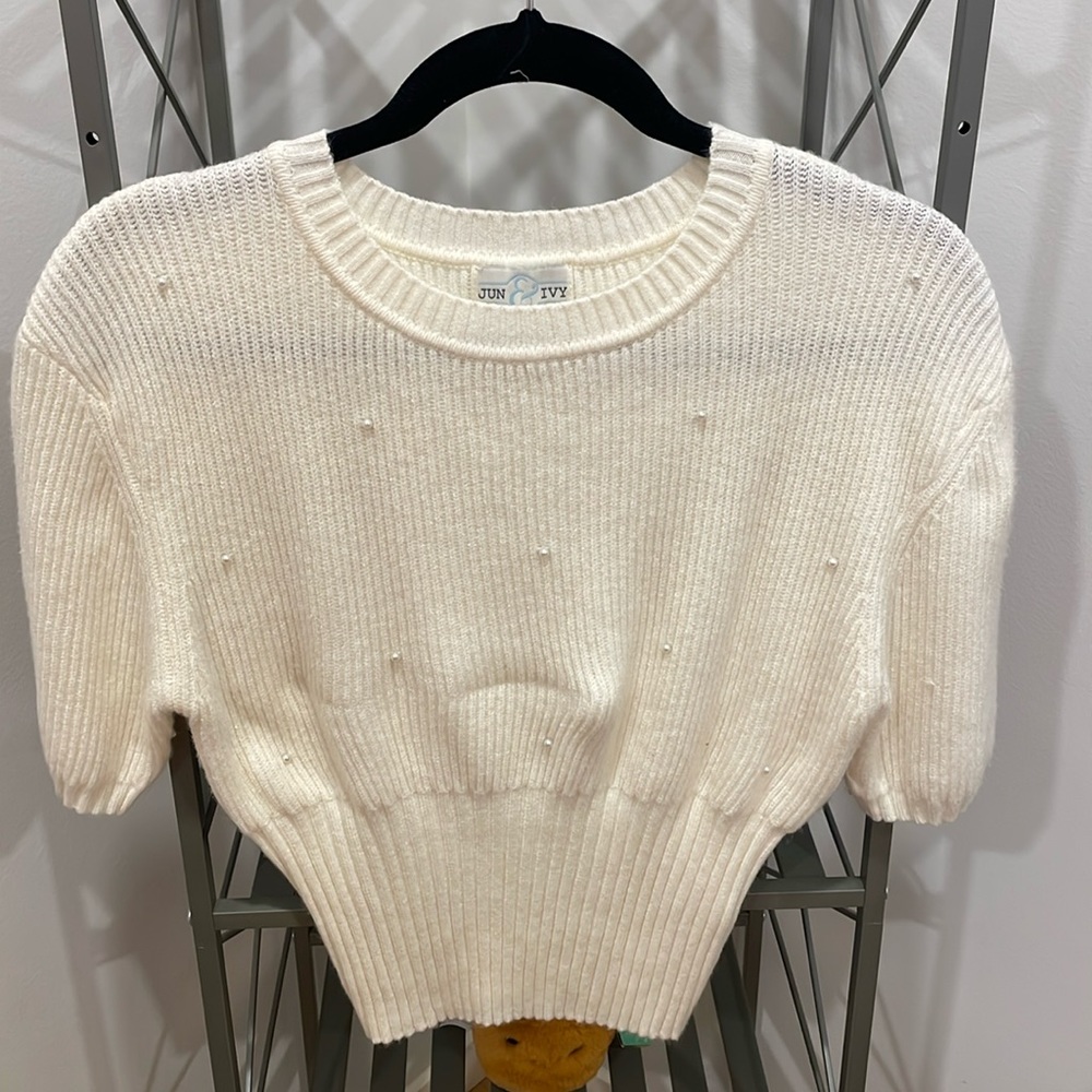 Cream Colored Sweater with Pearls Size Large